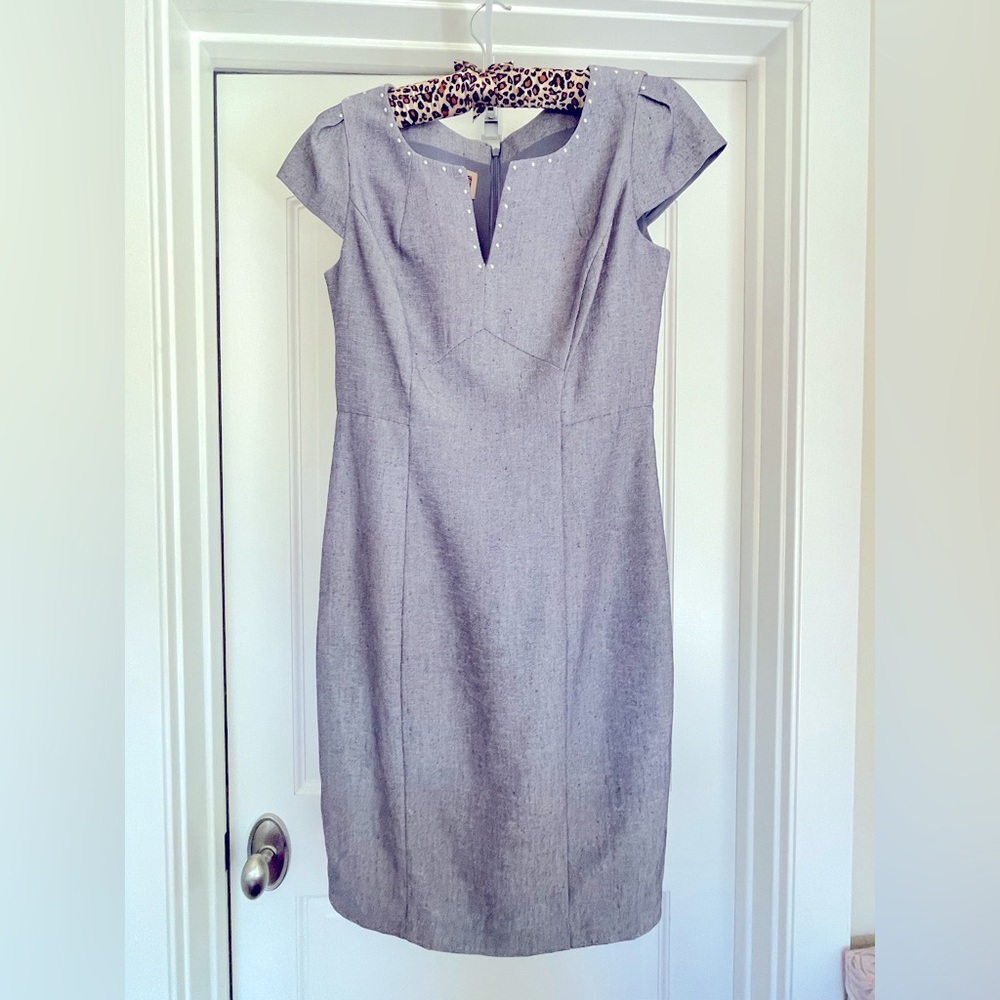 Elegant Blue Cap Sleeve Dress with Faux Pearl Detail size 6